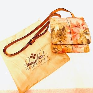 Patricia Nash Adjustable Crossbody Flap Closure Pink Floral Leather Purse Bag